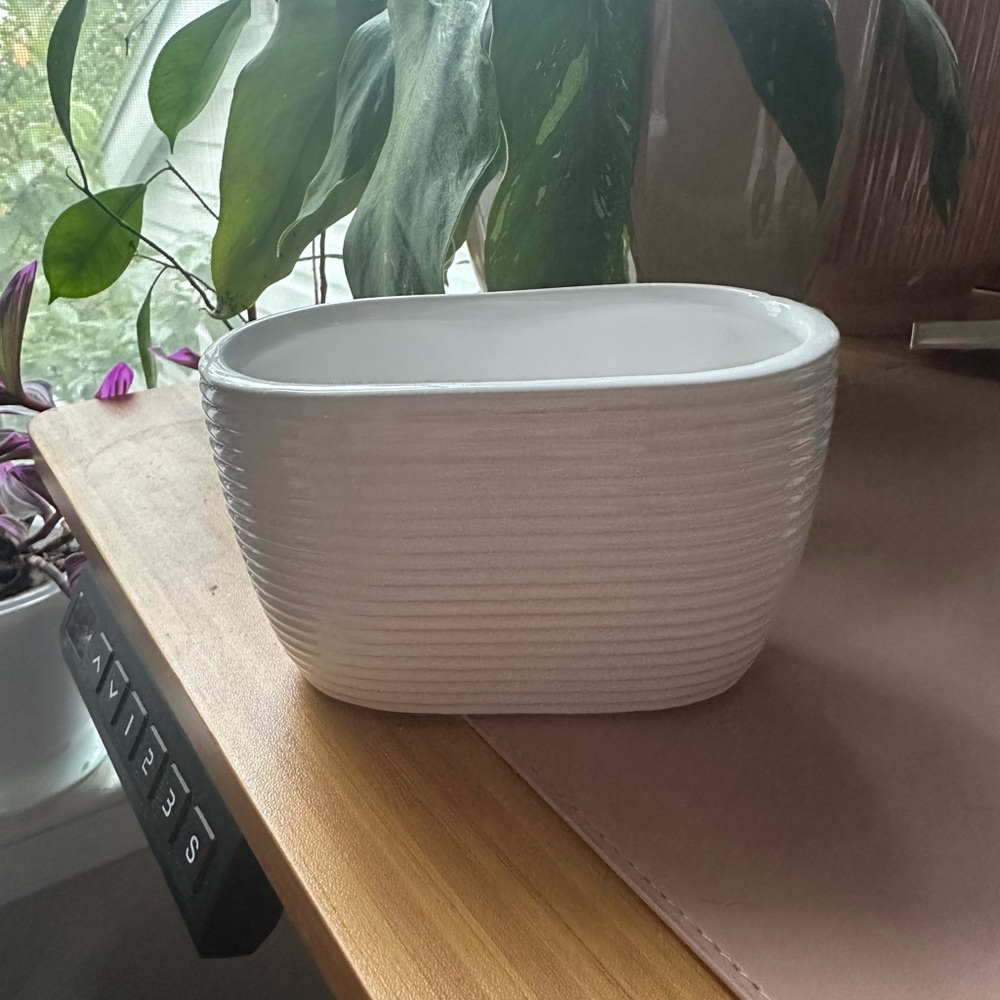 White Ribbed Ceramic Planter